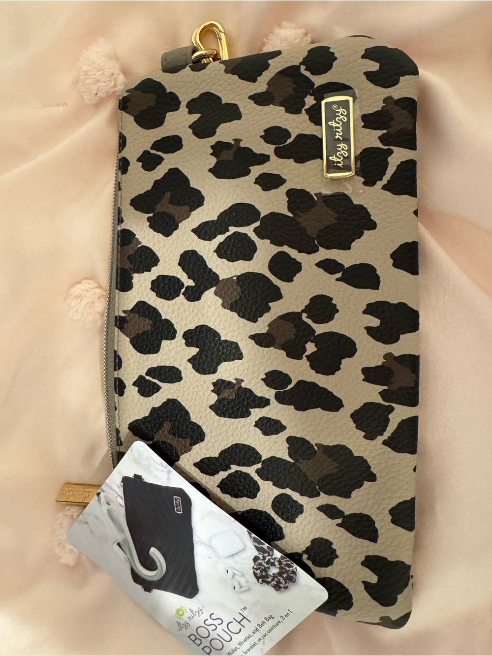 Itzy Ritzy Leopard Print Wristlet Pouch in Beige and Black